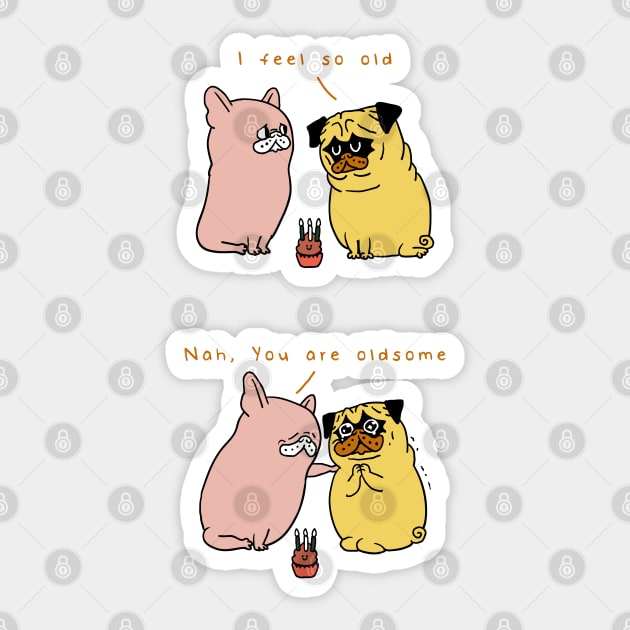 Oldsome Pug Sticker by huebucket